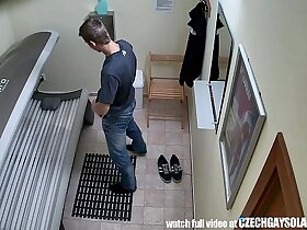 Young man reject filmed in public solarium